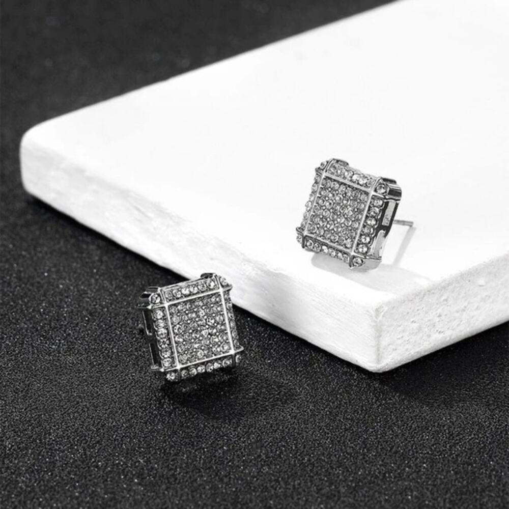Silver Rhinestone Square Stud Earrings